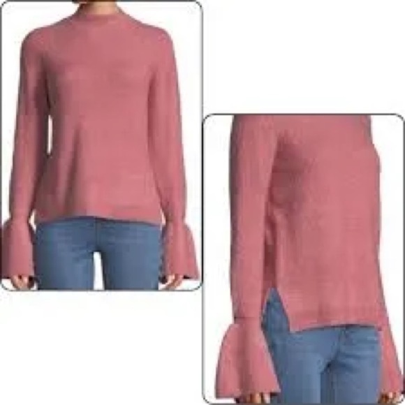 Free Generation Sweaters - Elegant Women's Rose Bell Sleeve Turtleneck Sweater
